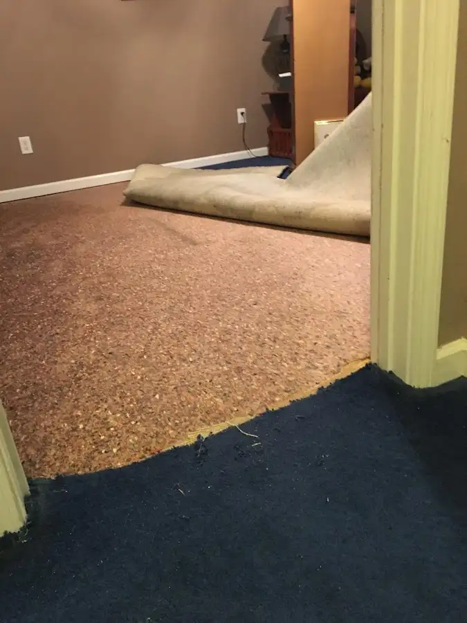 Carpet pad removal revealing water damage during Drying & Dehumidification in Orinda