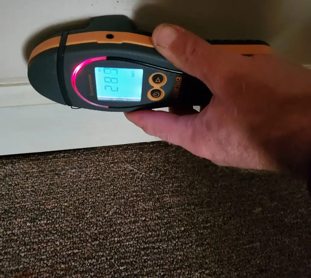 Moisture detection at baseboard during Storm Damage Restoration in Orinda